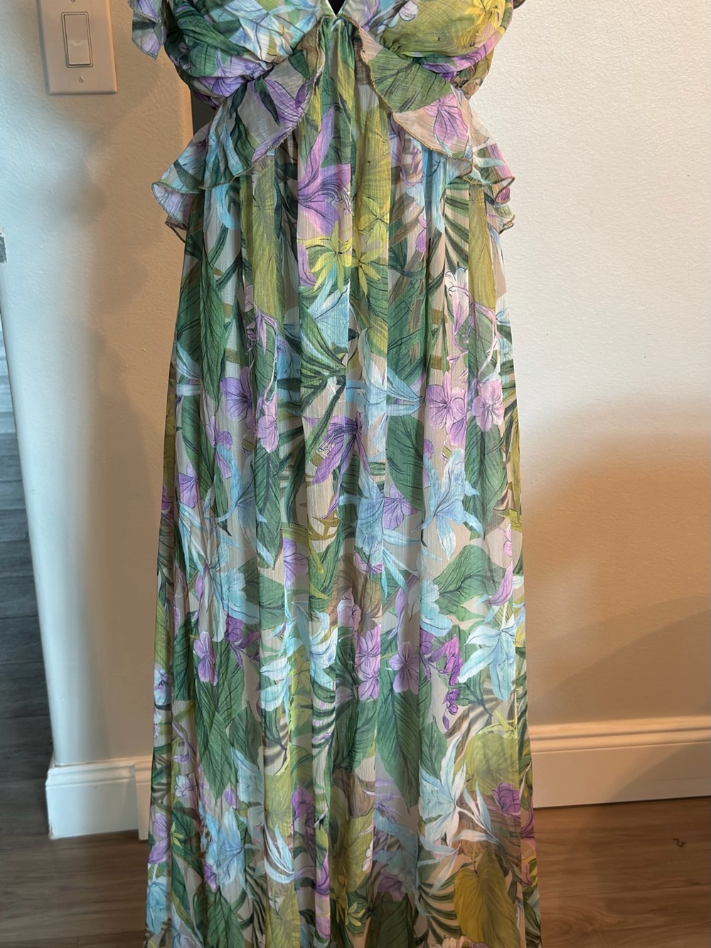 Fashion Nova Green & Purple Floral Maxi Dress